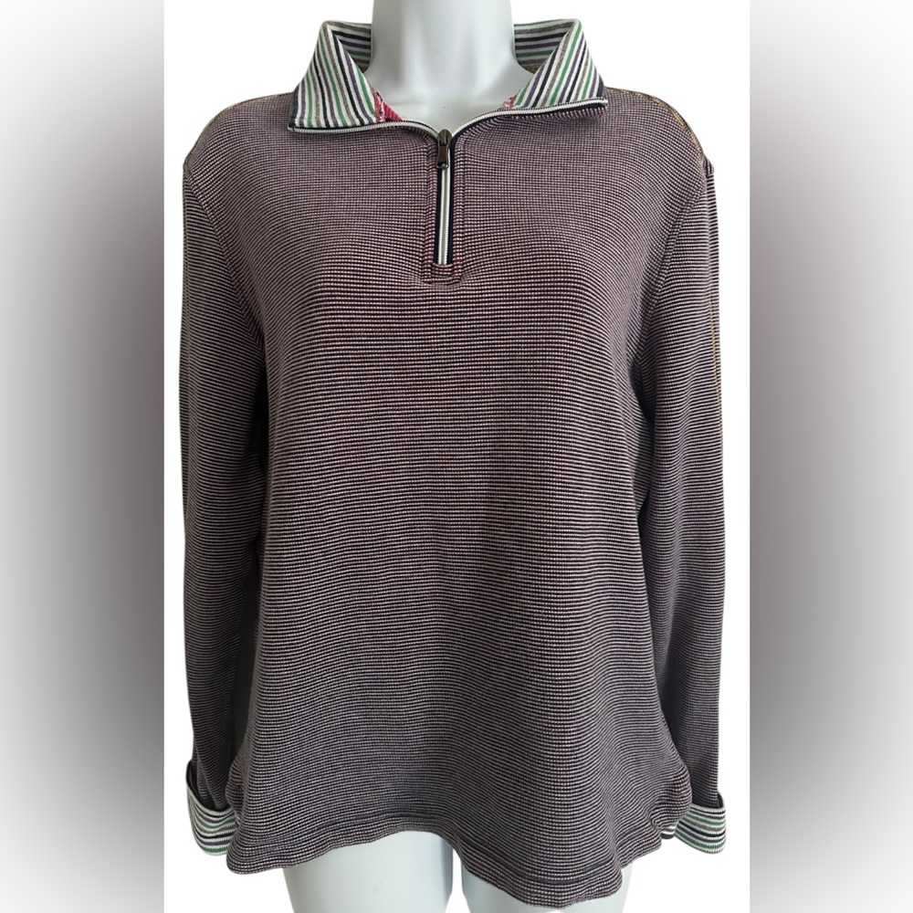 Robert Graham Women Pullover Sweater 1/4 Zip Long Sleeve Thermal Purple Stripe L